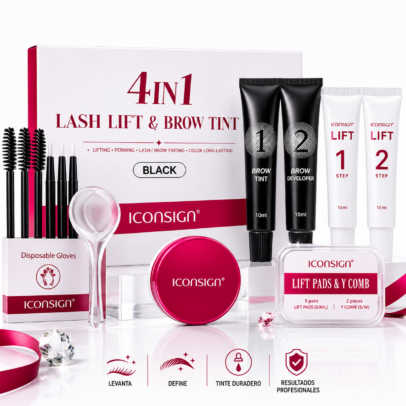 Kit Lash Lift y Brow Tint ICONSIGN 4 en 1 para lifting de pestañas y tinte profesional de cejas y pestañas.