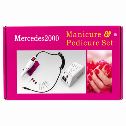 Torno profesional Mercedes2000 para manicure y pedicure con unidad de control, pieza de mano, brocas y accesorios.